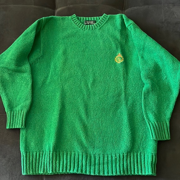 Lauren, grass green cotton sweater, long length, shorter sleeves, size M, like n - Picture 1 of 6
